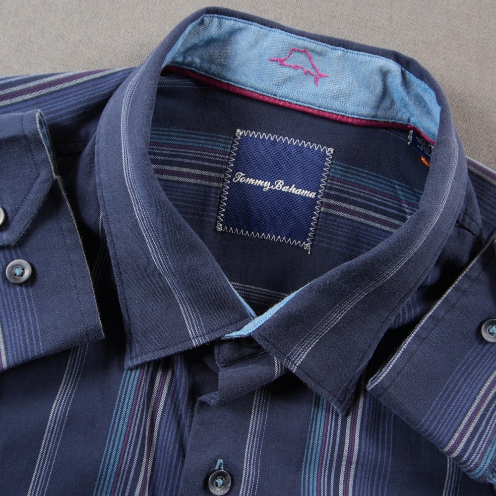 Tommy Bahama Silk Cotton Striped Long Sleeve Men Shirt XL Vacation Coastal Beach